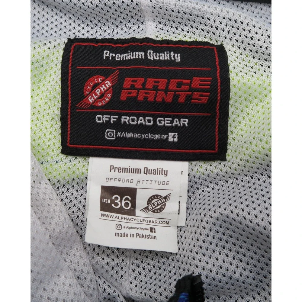 Alpha Cycle Gear Blue Neon Yellow Motocross Off Road Race Pants Men 36 gear pads